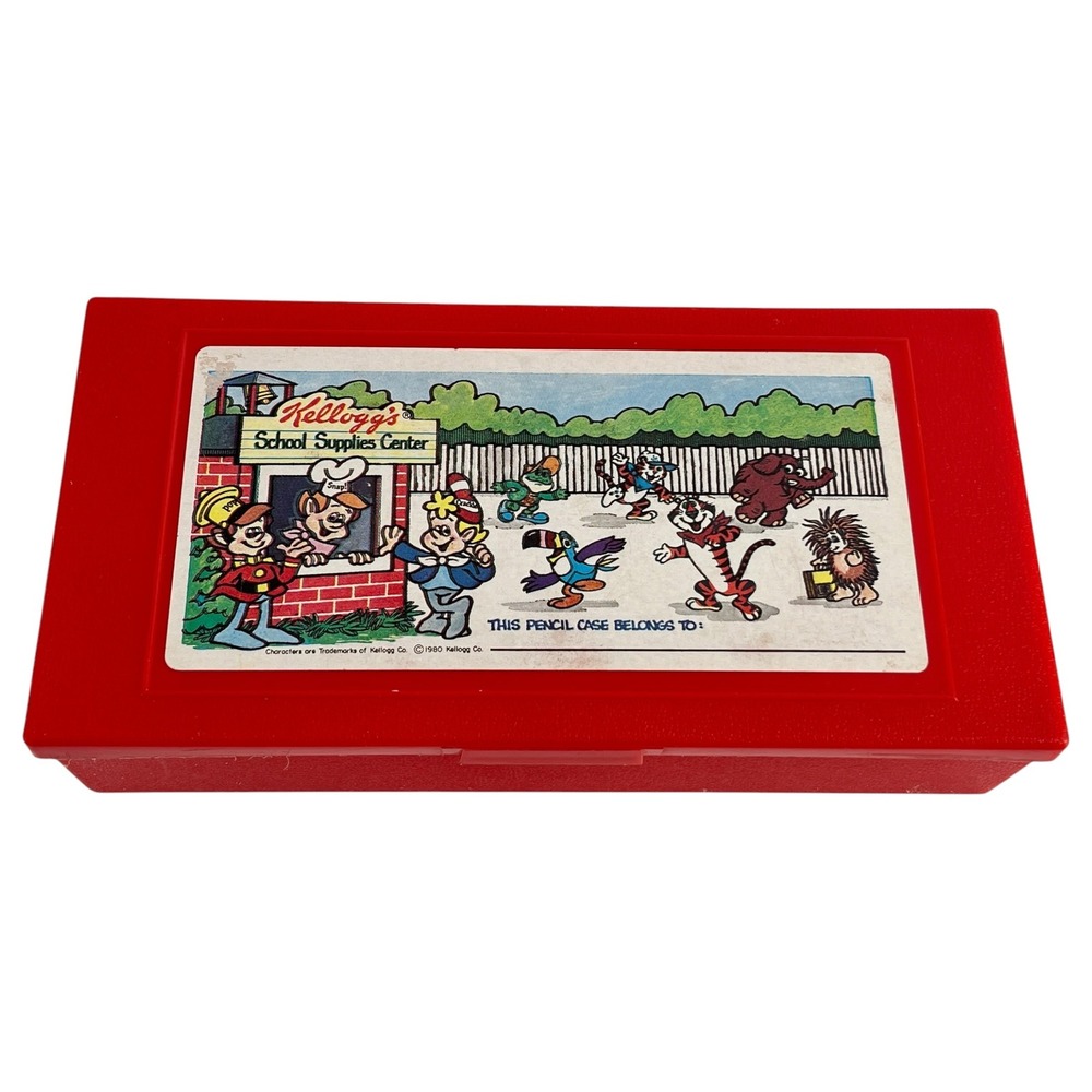 Vintage 1980 Kellogg's School Supplies Center Red Pencil Case Cereal Mascots